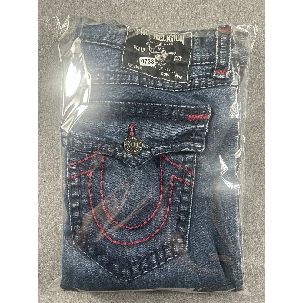 True Religion Ricky Relaxed Straight Jeans with Red Contrast Stitching Size 40